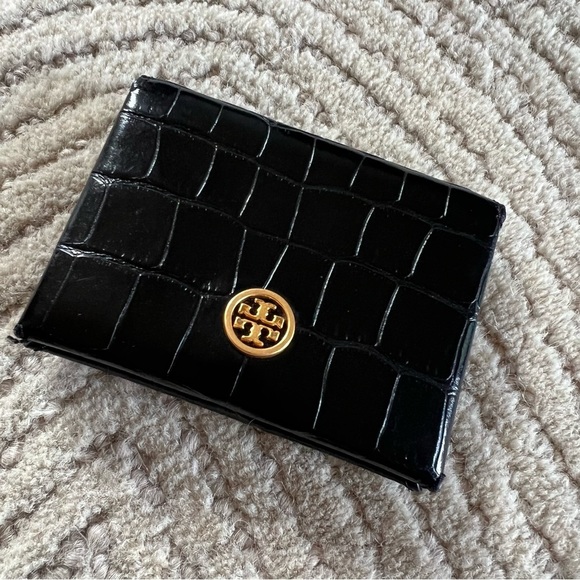 Nwt Tory Burch Parker Luxury Leather Cardholder Black Logo Wallet - Picture 7 of 9